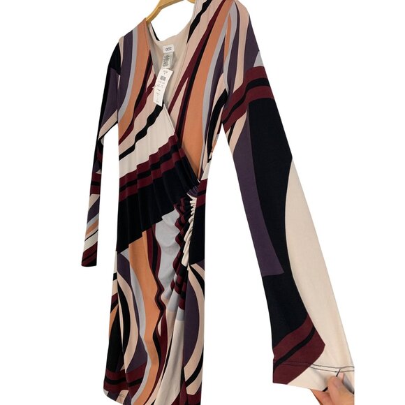 Cache Surplice Wrap Dress NWT Multicolor Long Sleeve Polyester Size S RU10304 - Picture 7 of 7